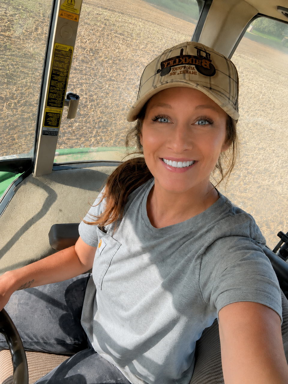 Ashlyn Howlett in the tractor cab